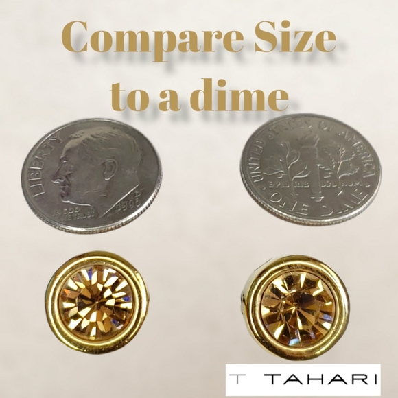 T TAHARI Logo Gold Tone Topaz Round Shaped Post Earrings - Picture 7 of 13